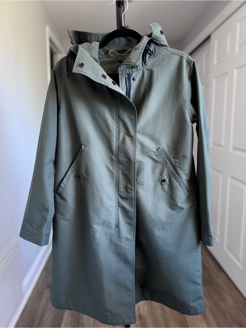 Everlane Olive Green Hooded Trench Coat